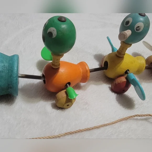 Vintage Fisher Price Wooden Ducks Pull Toy - Picture 4 of 4
